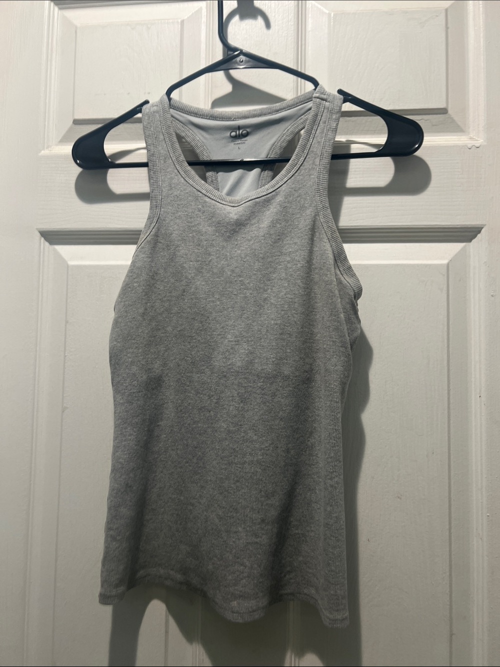 ALO Yoga Light Gray Ribbed Racerback No Nonsense Tank Top